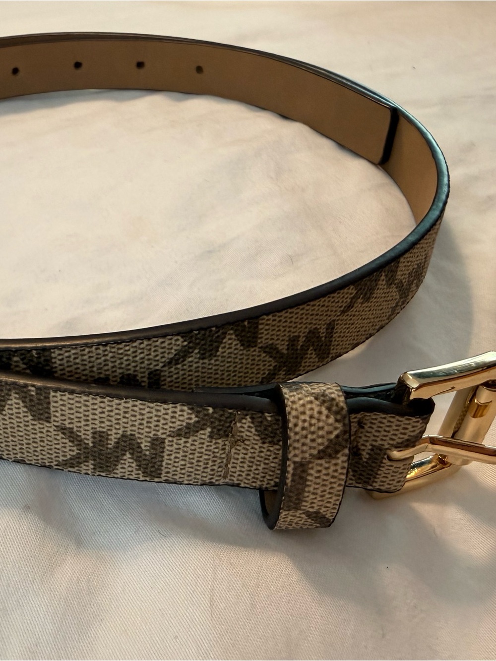 Stylish Women's Tan Monogram skinny Belt with Gold Buckle